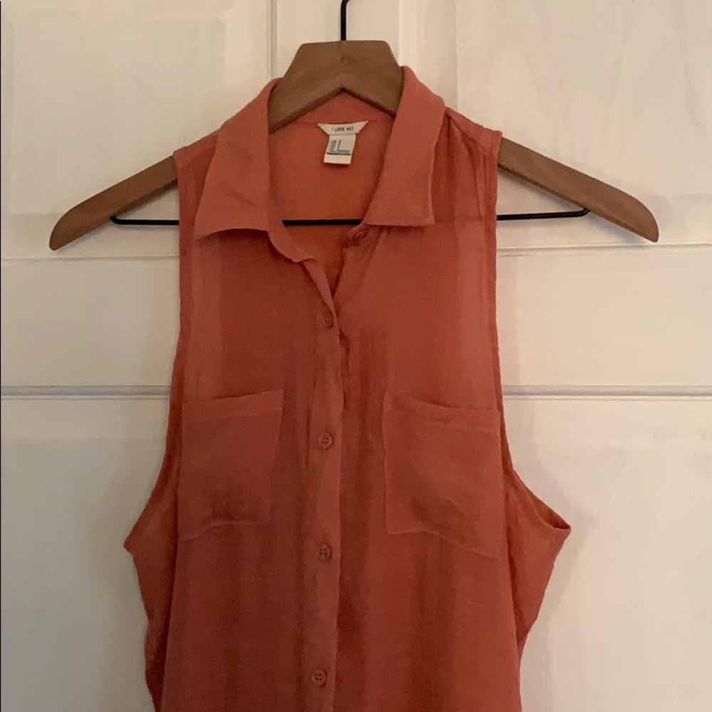 Orange-Pink Sleeveless Buttondown Top - Small